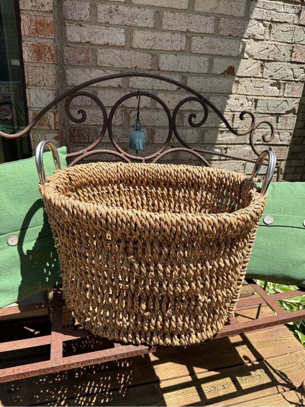 Woven Seagrass Storage Basket with Metal Handles Natural set of 2 XL size 16x21W